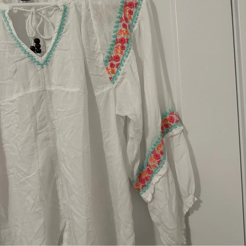 Hatley Embroidered White Long Sleeve Modal Tunic Size Small - Picture 8 of 15